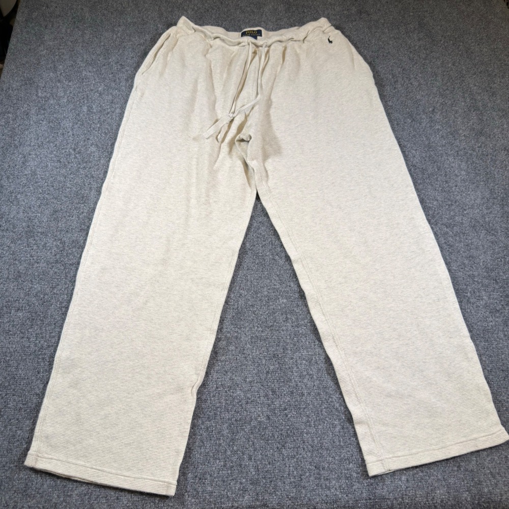 Polo Ralph Lauren Pajama Pants Mens XL Beige Cotton Lounge Waffle Knit Wide Leg